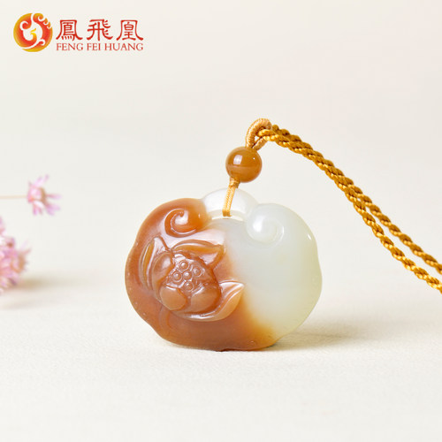 凤飞凰和田玉糖白玉莲花如意锁