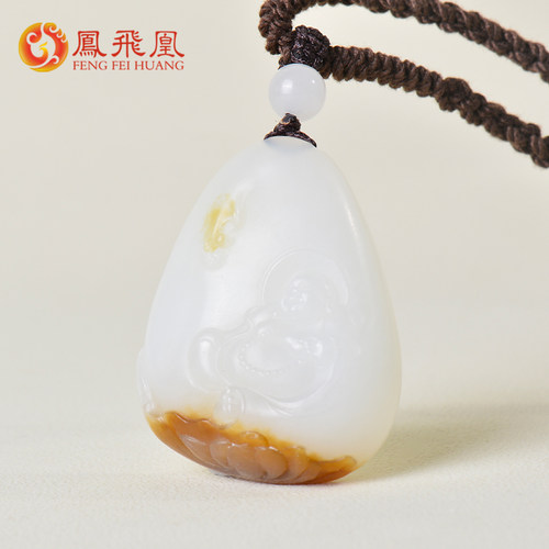 凤飞凰和田玉羊脂白玉佛公毛衣链