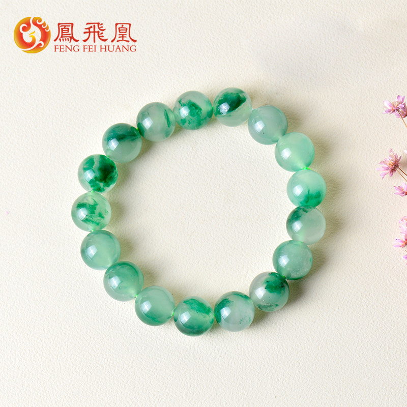凤飞凰天然高冰飘绿独龙玉圆珠手链女非洲翠玉石手串送女朋友礼物,珠宝/钻石/翡翠,非洲翠,淘宝优惠券,粉丝福利购,淘宝优惠卷