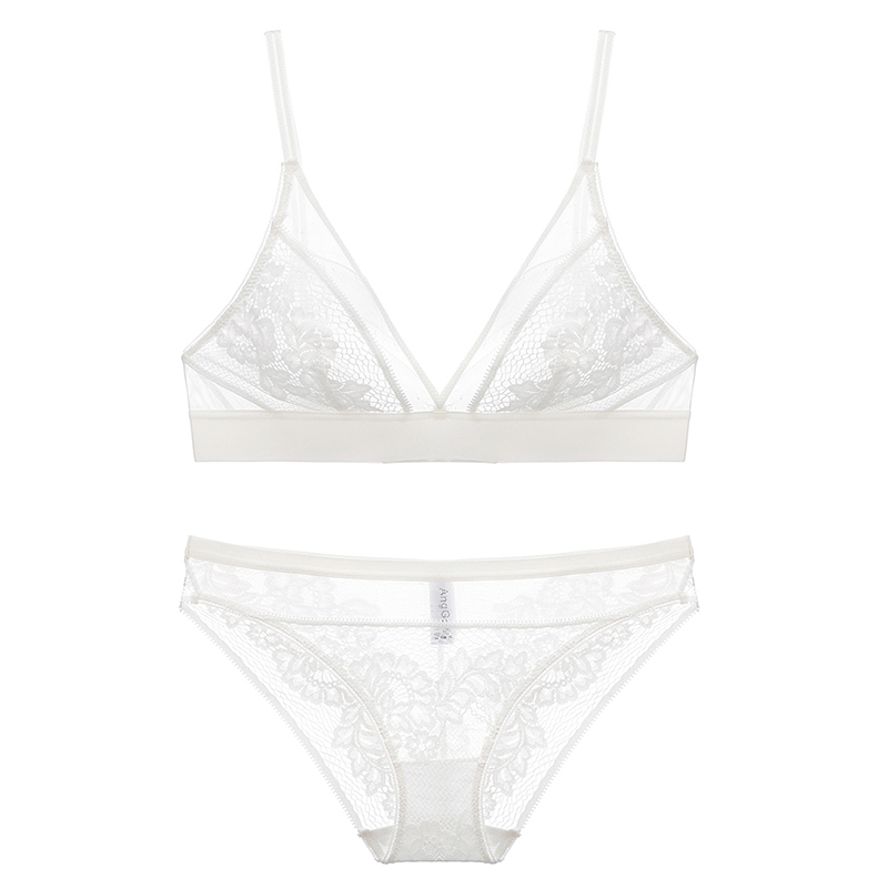 欧美透视蕾丝透明无海绵无钢圈文胸薄款超薄性感夏季舒适内衣套装