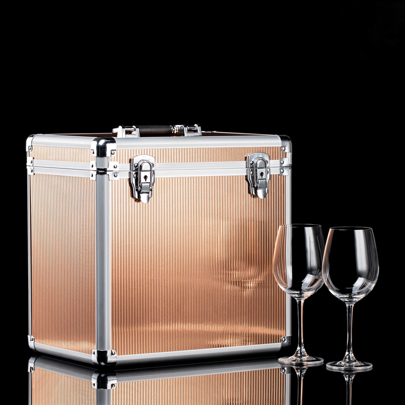 红酒杯户外便携杯箱手提6孔红酒箱葡萄酒杯收纳箱金色外出带杯箱