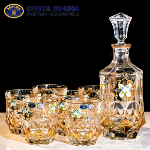 捷克BOHEMIA进口水晶玻璃杯描金珐琅洋酒杯高端威士忌酒具套装