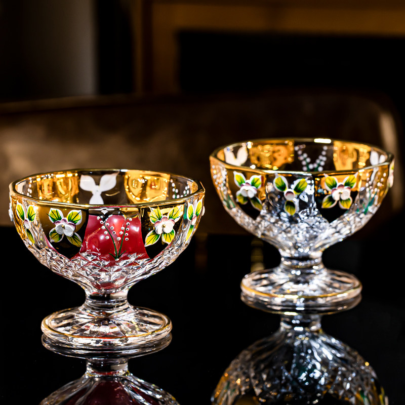 欧式手工珐琅描金冰淇淋甜品碗餐厅矮脚酸奶杯家用水果零食小果斗,餐饮具,果盆/果盘/果篮,淘宝优惠券,粉丝福利购,淘宝优惠卷