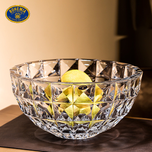捷克进口波西米亚水晶玻璃果斗大号客厅果盘个性透明家居装饰摆件