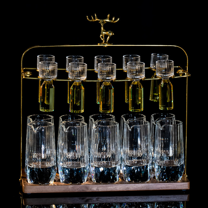 高档水晶玻璃白酒杯套装轻奢酒具分酒器收纳架家用小酒杯一口杯