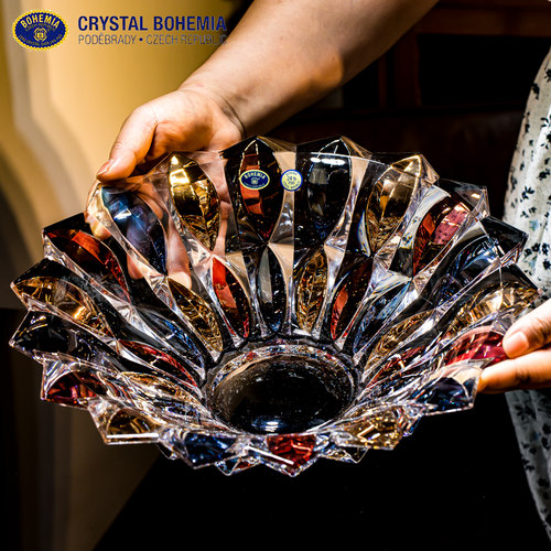捷克进口BOHEMIA水晶玻璃彩绘果斗家用大号水果盘家居装饰果盘