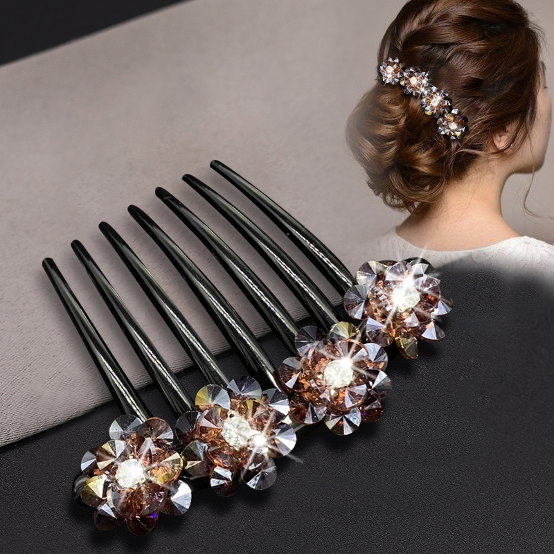 燕宇水钻花朵盘发发梳