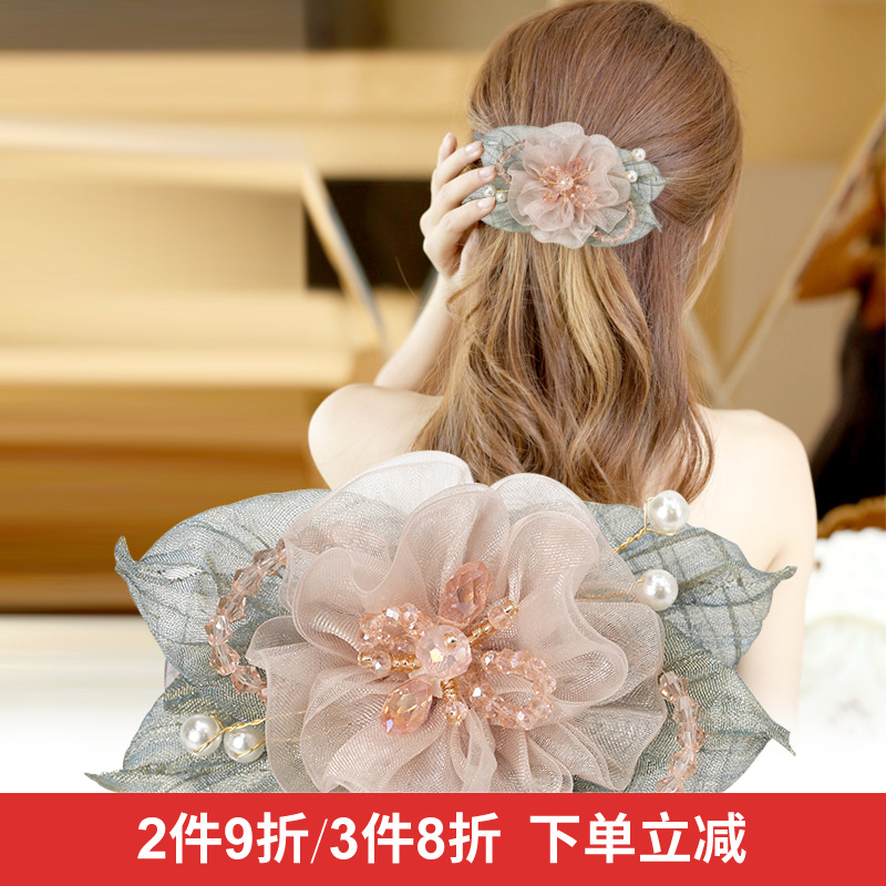 绢纱花朵发夹发卡头饰韩国成人发夹后脑勺气质优雅弹簧夹卡子夹子