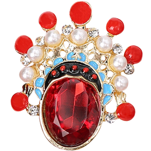 复古中国风刀马旦京剧脸谱胸针珍珠女扇子创意红色胸花别针扣配饰