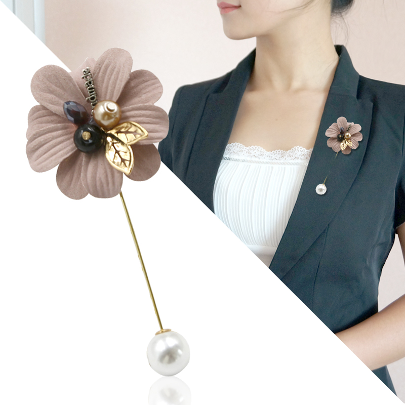 日韩国一字针清新布艺花朵胸针胸花简约大气披肩扣别针插针配饰品