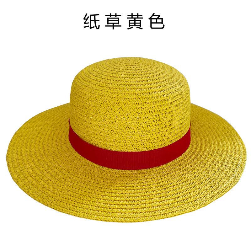 户外儿童防晒麦秆帽草编海贼王路飞草帽男童休闲沙滩帽舞台帽子