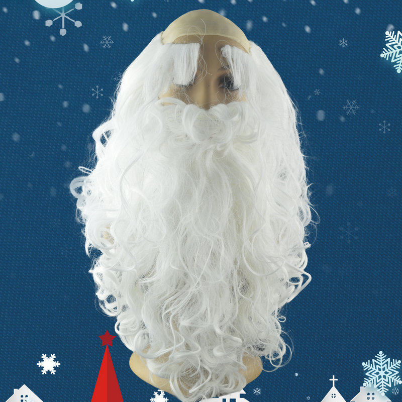 圣诞老人白色胡子眉毛光头假发动漫cos假发白色寿星老人假发胡须