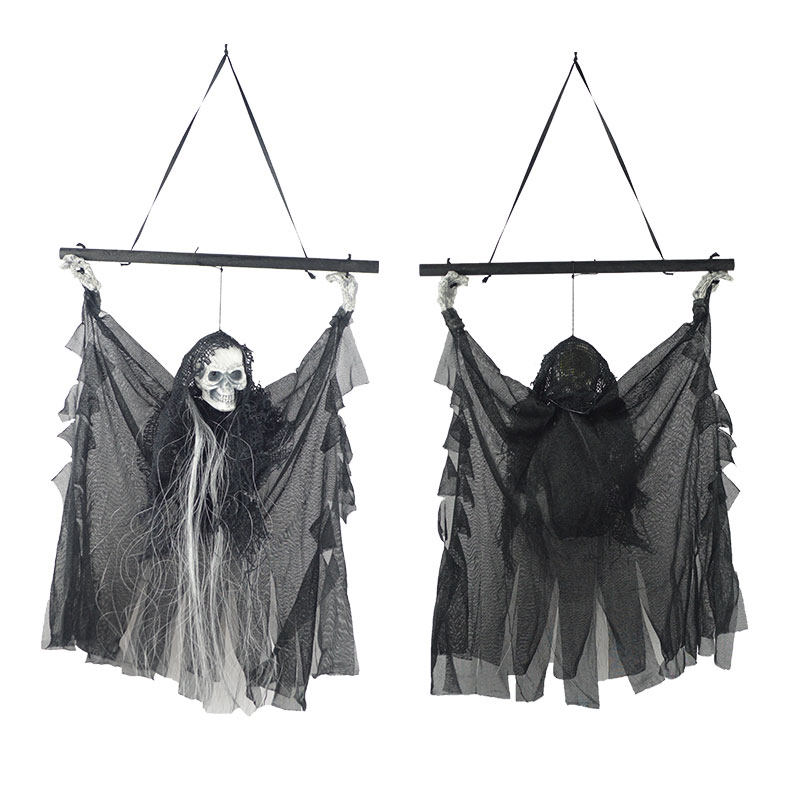 万圣节鬼屋装饰布置吊鬼骷髅鬼木乃伊吊鬼黑色杆子发光鬼叫骷髅鬼