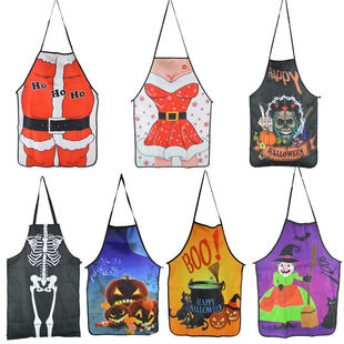 个性趣味围裙酒吧KTV餐厅服务生围裙万圣节恐怖围裙 圣诞老人围裙