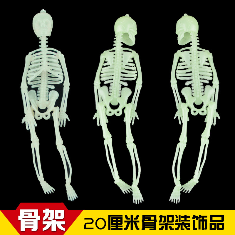 万圣节装饰品挂件人体骨骼模型骨架仿真骷髅20厘米夜光色塑料骨架