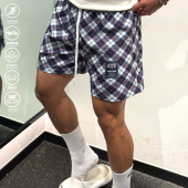 双层运动宽松网眼三四分裤 复古格纹美式 速干短裤 andtime凉感美式