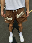 宽松潮牌训练三四分裤 andtime美式 夏季 华夫格咖啡篮球裤 跑步 短裤