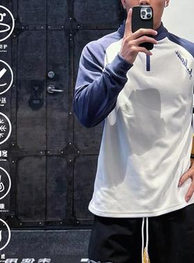 ANDTIME美式加厚长袖秋冬拼色插肩德绒保暖运动健身打底拉链上衣