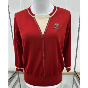 妈妈t恤衫中老年女春装上衣假两件打底衫针织衫洋气高贵薄体恤衫