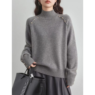 女 上衣褚老大浅秋羊绒衫 半高领毛衣慵懒风女羊毛衫 加厚打底针织衫