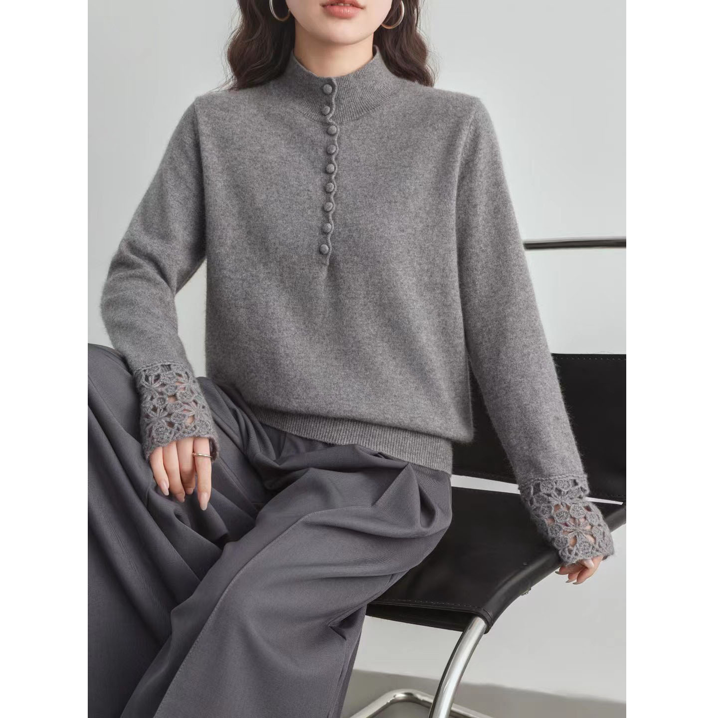 褚老大双鹿半高领毛衣女士羊绒衫