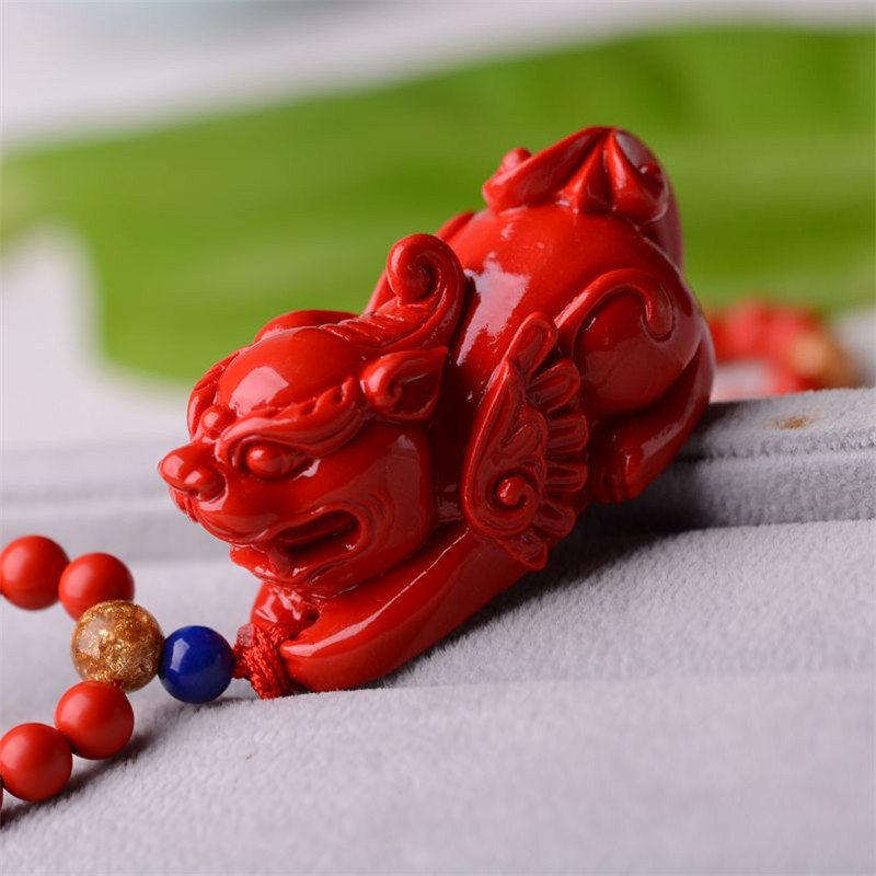 飞天火麒麟项链台湾原色朱砂帝王红麒麟吊坠证书