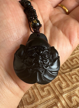 嫣芝美玉男女黑曜石天师钟馗项链