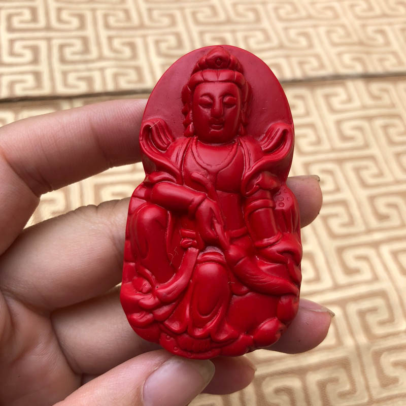 帝王红菩萨玉坠挂件朱砂莲花观音吊坠车挂送证书
