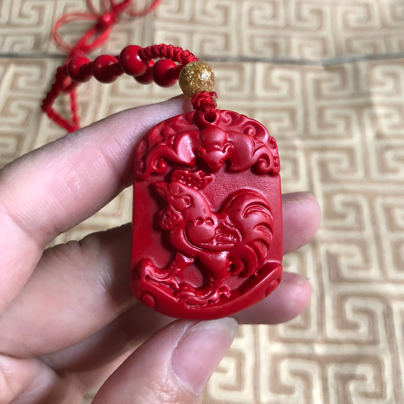 帝王红大公鸡挂件朱砂金鸡报晓玉佩项链男女随身吊坠钥匙扣送证书