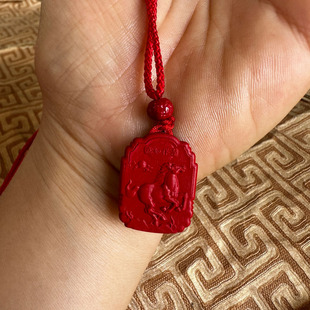 立马发财吊坠天然朱砂生肖马守护神挂件马牌钥匙扣男女项链送证书