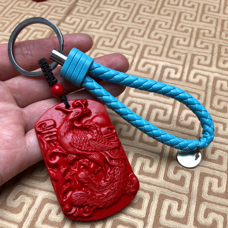 火凤凰钥匙扣台湾原色朱砂中国红北有朱雀南有凤凰挂件送证书