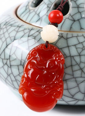 天然红玛瑙生肖兔玉佩项链情侣大白兔吊坠男女随身挂件送证书