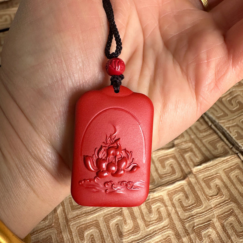 高瞻远瞩玉牌项链红朱砂一路登科吊坠男女钥匙扣荷花鹿挂件送证书