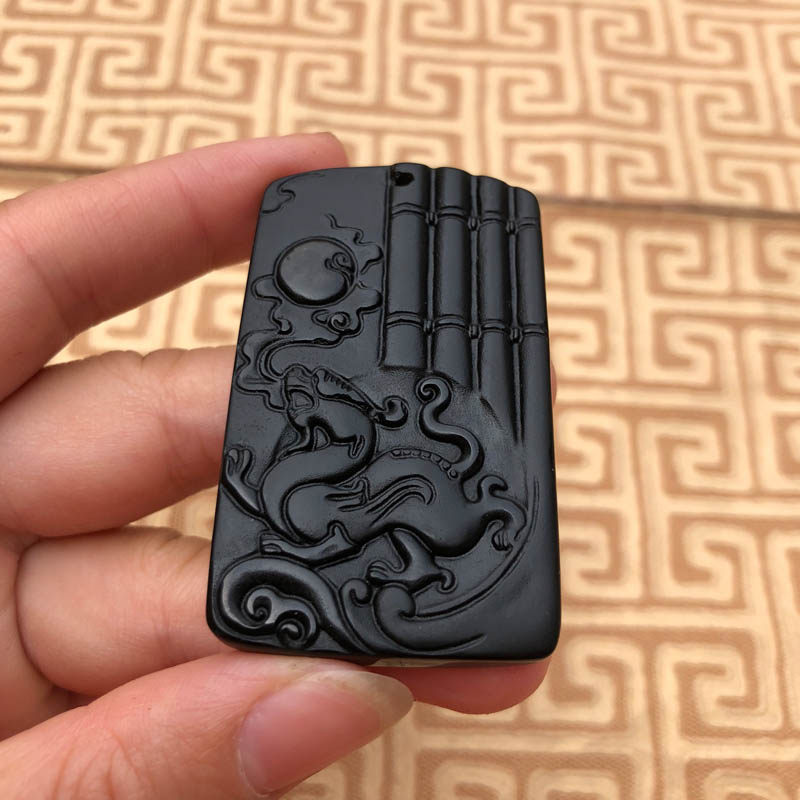 天然黑曜石挂件五行缺火证书玉佩
