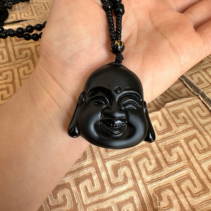 嫣芝美玉女士黑曜石小佛头吊坠
