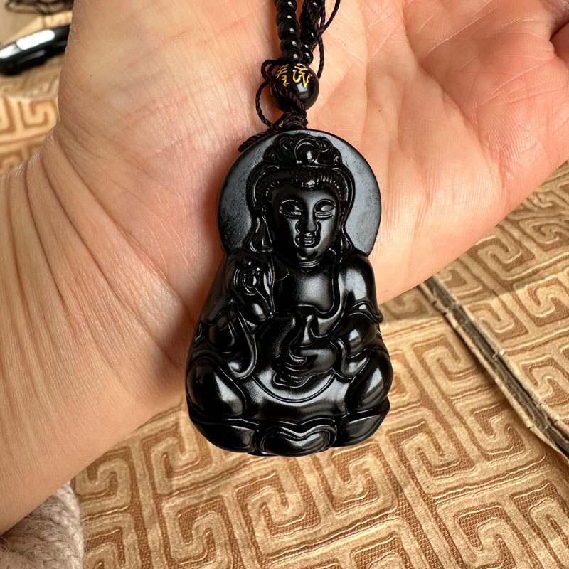 嫣芝美玉男士黑曜石宝瓶观音吊坠