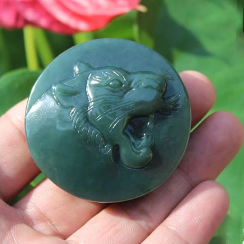 虎头皮带扣天然和田青玉老虎头玉扣生肖腰扣送证书