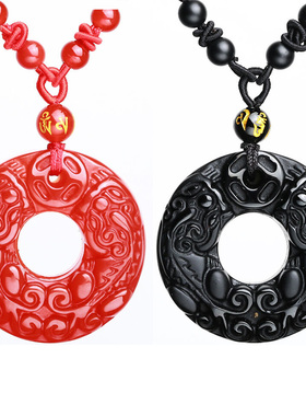 红玛瑙双貔貅天然黑曜石挂件