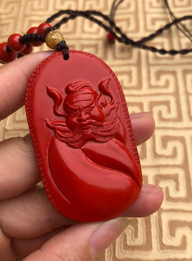 帝王红钟馗吊坠随身朱砂挂件本命年男女项链玉坠毛衣链送证书