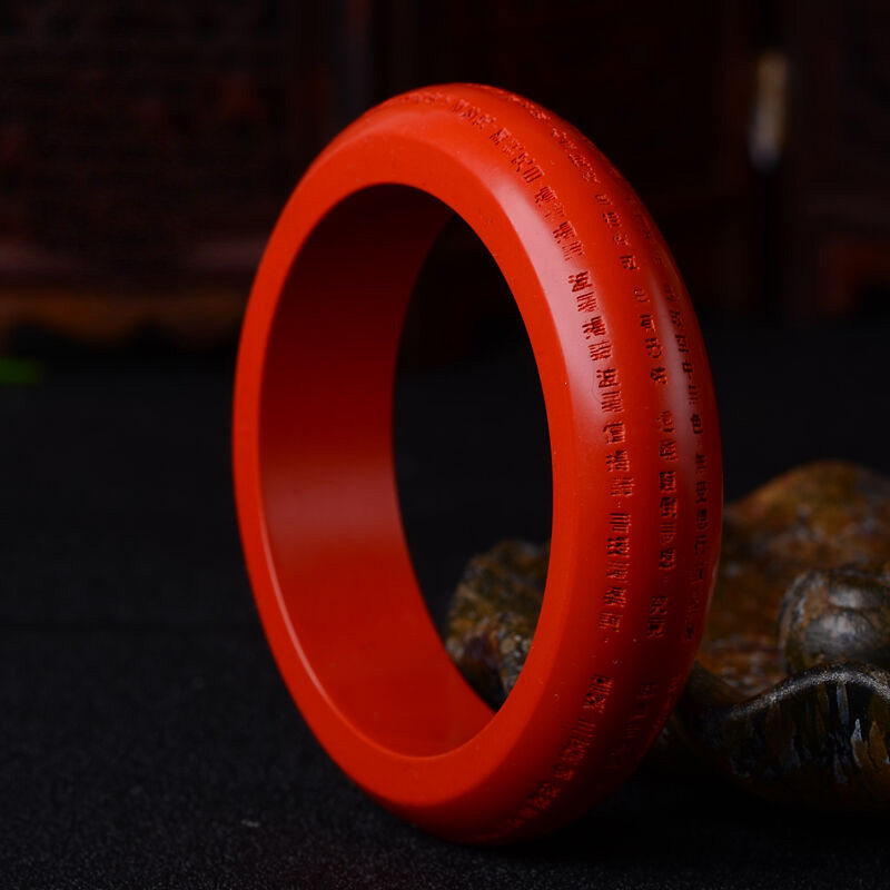 台湾原色朱砂帝王红玉女心经手镯本命年红色玉镯证书