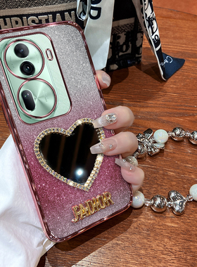 opporeno11手机壳reno11pro保护套oppo硅胶5G全包opporeon防摔PJH110爱心镜子软por男女115g钻reon新款高级感