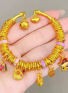 黄金色元宝珐琅彩开口盘缠吉言财神手镯女轻奢小众高级感设计手饰