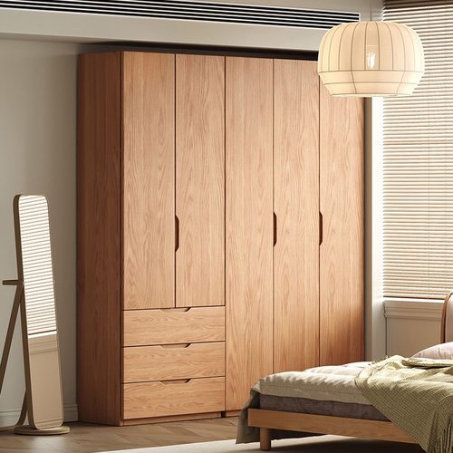 全实木橡木衣柜卧室家用简约原木对开门小户型儿童衣橱柜储物柜子