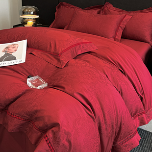 新婚结婚床上用品四件套高端上档次红色婚床陪嫁喜被婚房床单被套
