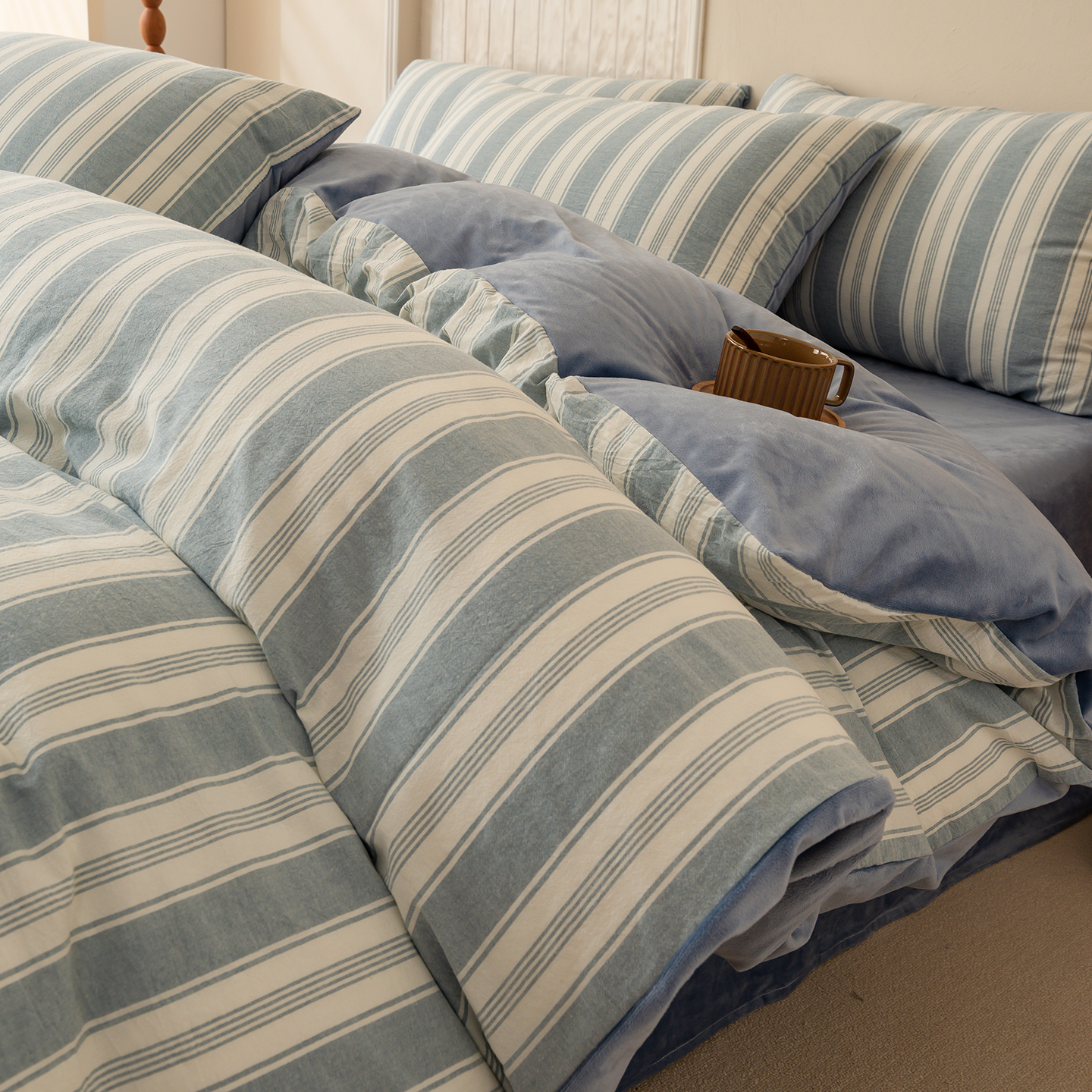 全棉纯棉牛奶绒被套一面绒一面棉