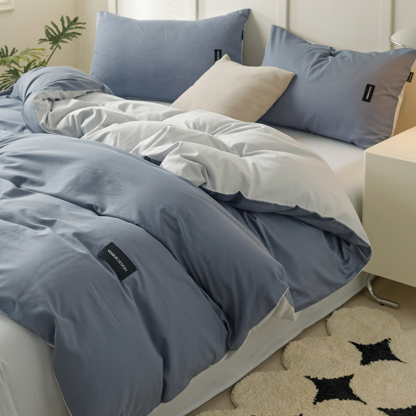 HIPAY/惠派佳汐蓝家纺 全棉双拼水洗棉四件套,床上用品,床品套件/四件套/多件套,淘宝优惠券,粉丝福利购,淘宝优惠卷