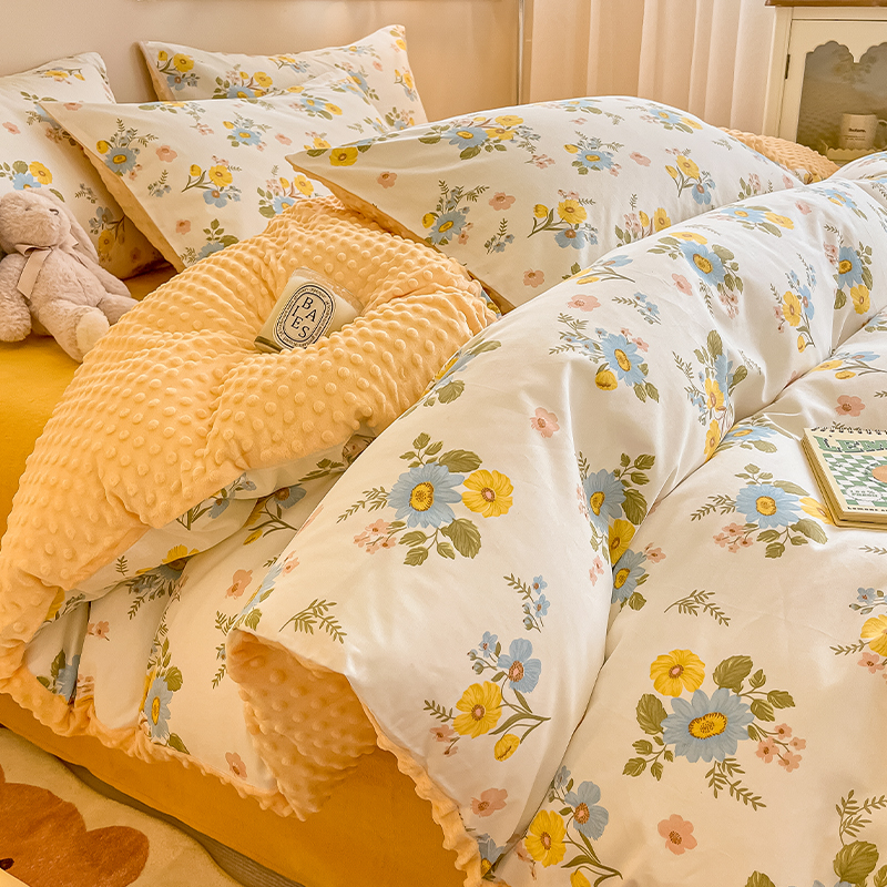 秋冬全棉豆豆牛奶绒四件套床品