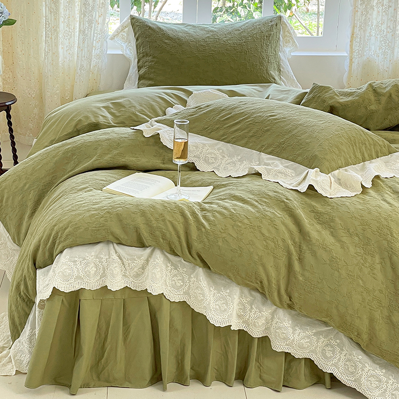 2025款法式纯棉双层纱花边四件套