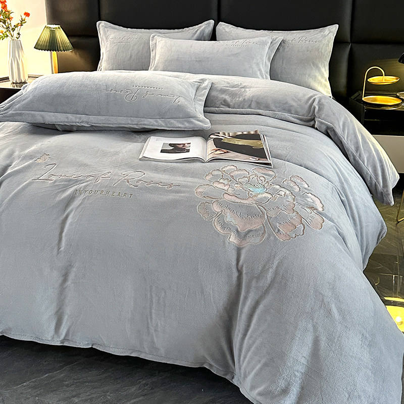 冬天加绒床上四件套牛奶绒毛绒床单被套冬绒加厚珊瑚绒被单罩床品