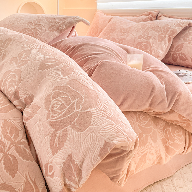冬天加厚雕花绒床上四件套
